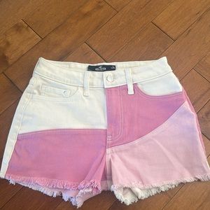 Pink and white denim shorts